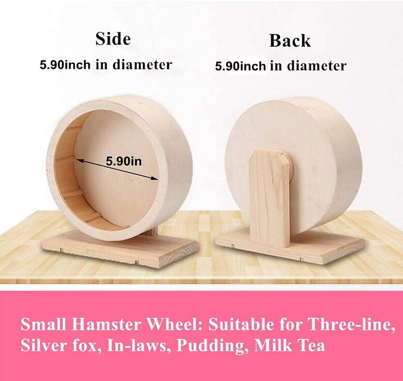 FOUUA Hamster Wheel, Diameter-5.9Inches Wood Hamster Exercise Wheel, Small Animals Silent Wheel Playing Toy for Rat Gerbil Mice Chinchillas Hedgehogs Guinea Pigs - PawsPlanet Australia