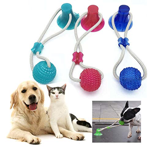 [Australia] - ODOLDI Pet Molar Bite Toy, Multifunction Interactive Ropes Toys, Self-Playing Rubber Chew Ball Toy with Suction Cup, Teeth Cleaning Tool for Dogs Cats Light Blue 