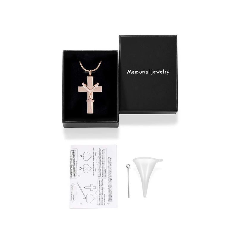 Stainless Steel Cross Memorial Cremation Ashes Urn Pendant Necklace Keepsake Jewelry Urn RoseGold - PawsPlanet Australia