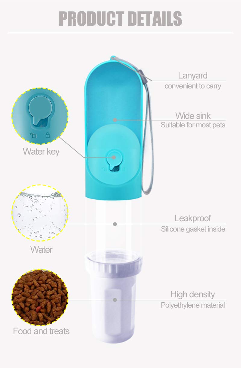 Pet Water Bottle With A Retractable Trough And Snack Container - PawsPlanet Australia