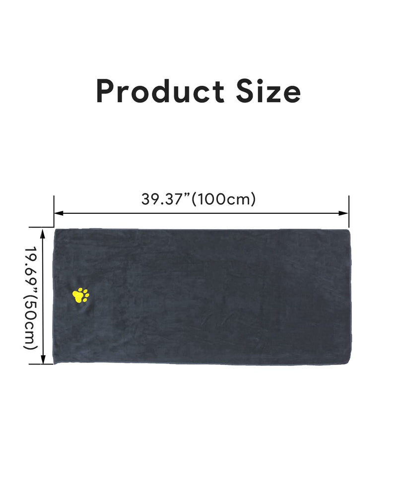 Dog Towel Pet Towel Super Absorbent Paw Pattern Soft Quick-Drying Suitable for Dog Bathing Grooming Travel Beach Large Size Dark Grey 39.37 x19.69in - PawsPlanet Australia