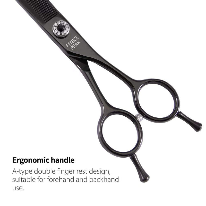 Fenice Peak Professional Dog Grooming Scissors Pet Curved Thinning Shears 7.0'' Extremely Sharp Blades 440C Steel Thinning Scissors Durable Smooth Motion & Fine Cut for Dogs and Cats(Black) Black - PawsPlanet Australia