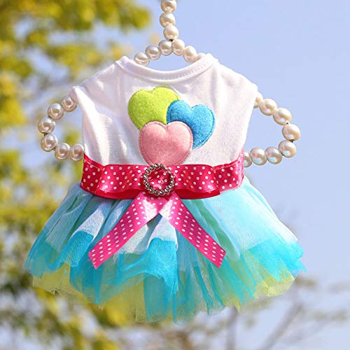 Idepet Spring Summer Pet Dog Cat Puppy Tutu Princess Dress Heart Printed Lace Skirt Clothes Pet Apparel X-Small Blue Lips - PawsPlanet Australia