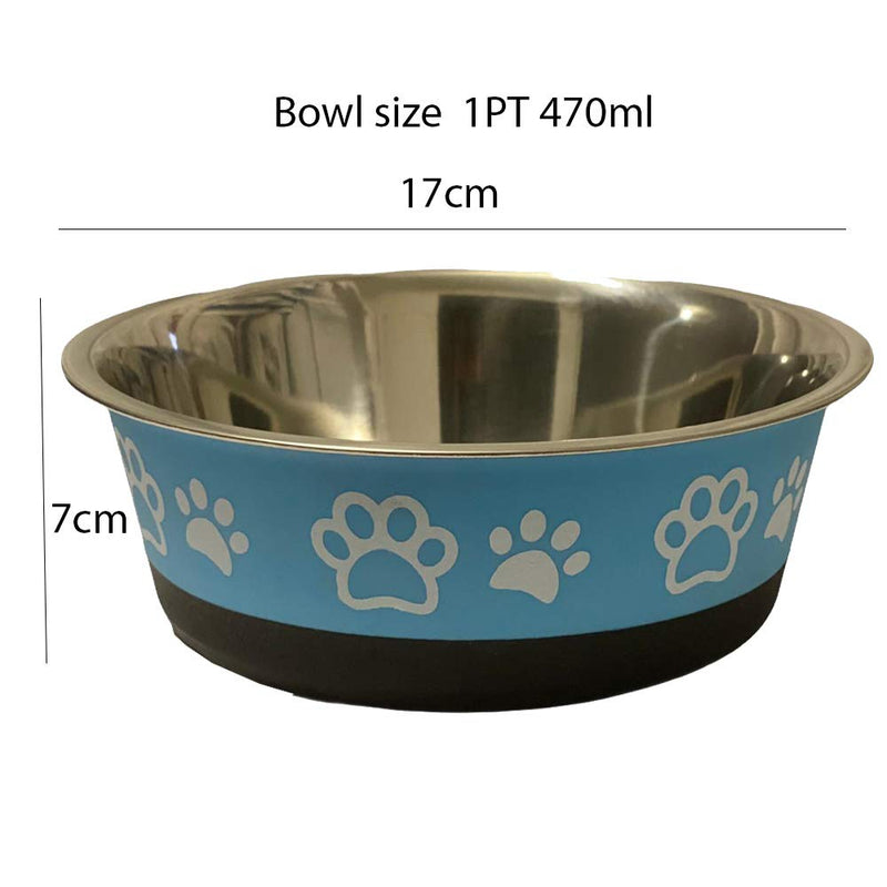 Dog and Cat Pet Non Skid Rubber Base Pet Food or Water Stainless Steel Bowl for Dogs in 2 Size 0.5PT 235ML and 1PT 470ML (1 PT 470 ML 16 Ounces, BLUE) 1 PT 470 ML 16 Ounces - PawsPlanet Australia