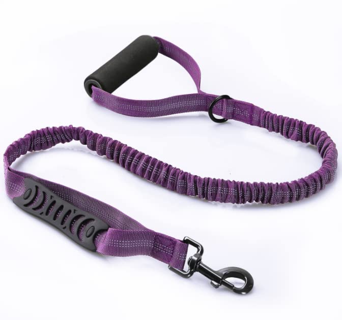 Soft Handle Leash,4-6FT Dog Bungee Leash,Heavy Duty Elastic Bungee Dog Leash,Reflective Nylon Training Leash with Soft Double Handle Padded,Suitable for Medium and Large Dogs (Purple, 4-6FT) Purple - PawsPlanet Australia