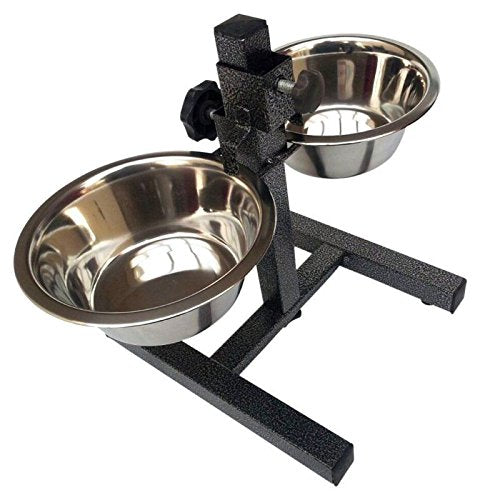 STAINLESS STEEL DOUBLE PET DOG BOWLS ADJUSTABLE HEIGHT STAND FEEDING STATION - PawsPlanet Australia