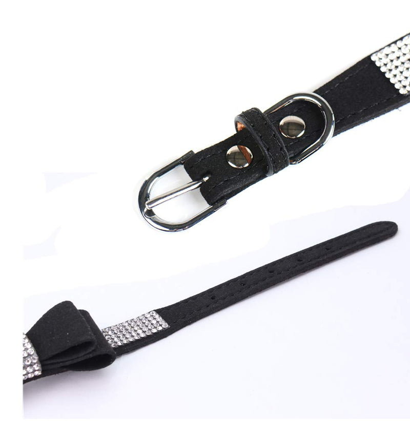 [Australia] - BONAWEN Crystal Dog Collar with Bow Tie Rhinestone Puppy Collars Bling for Small Dogs Neck:10.0-12.2" Black 