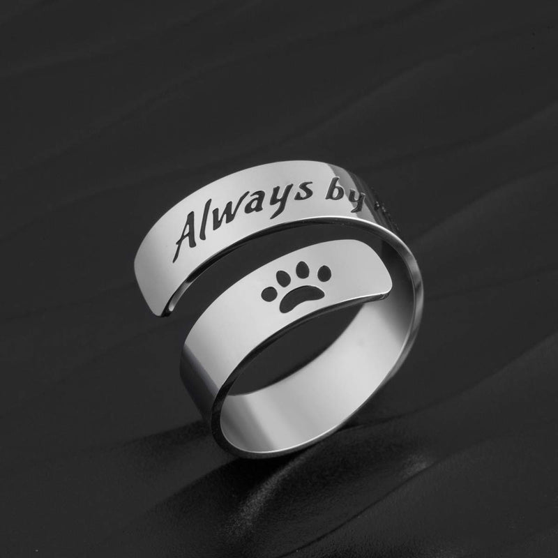 [Australia] - Raysunfook Once by My Side Forever in My Heart Pet Sympathy Gift Bracelet Pet Remembrance Jewelry Dog Memorial Cuff Loss of Pet Gifts RING - Always by my side 