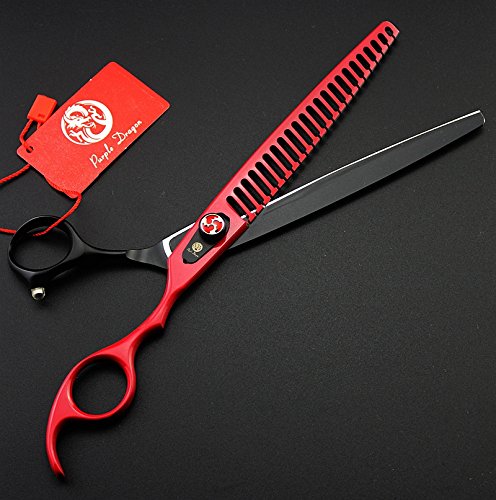 [Australia] - Purple Dragon 8.0 inch Professional Pet Grooming Scissors - Dog Chunker Shears - Adult Animal Thinning Hair Shears for Pet Groomer or Family DIY Red 