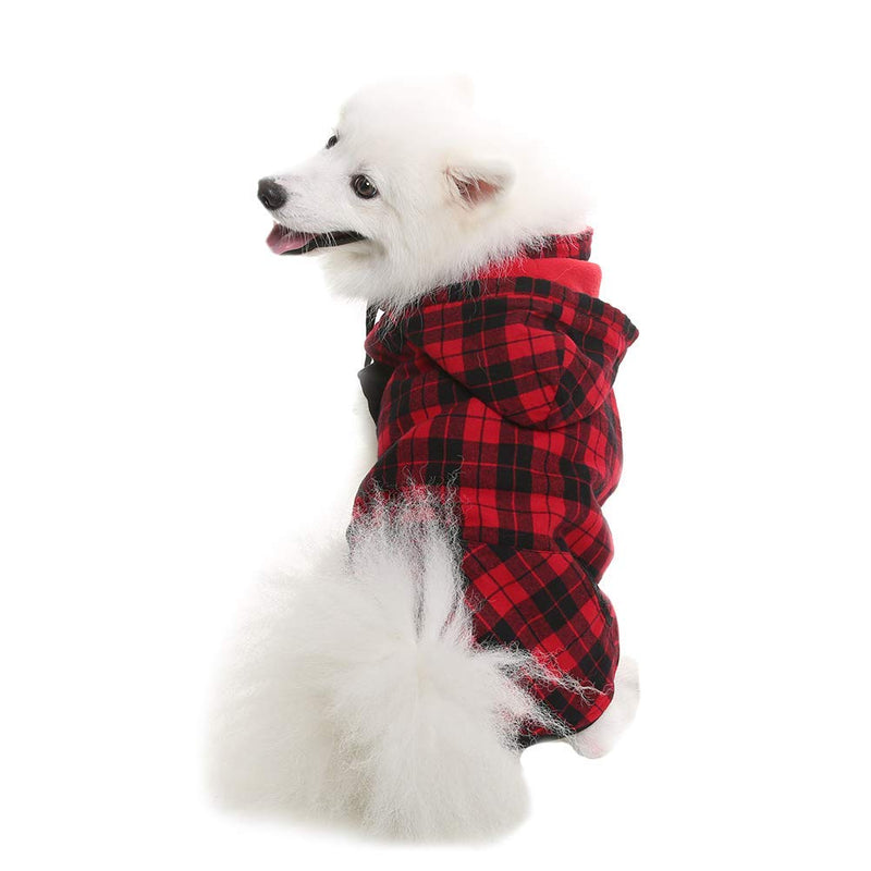 [Australia] - OFPUPPY Dog Hoodie with Fleece Puppy Jacket Checked Pattern Pet Winter Coat for Large Breed L 