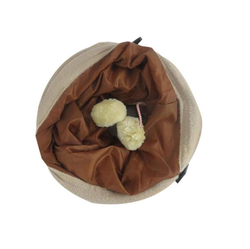 [Australia] - Primst Collapsible Cat Tunnel,Durable Suede Pet Toys Play Tunnel with Ball and Hole,for Cats and Rabbits Beige 47x10inch 