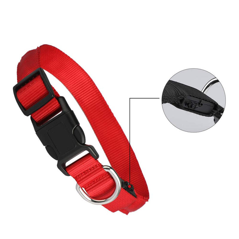 Light Up Dog Collar LED Flashing 100% Rechargeable Waterproof Adjustable Pets Collar Increased Visibility Super Bright for Medium Dog - Red - M - PawsPlanet Australia