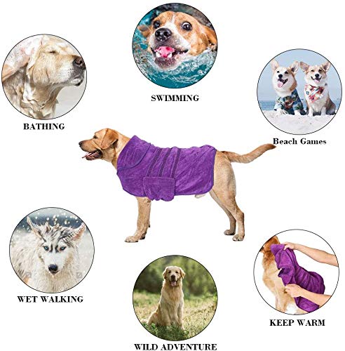 CENGYIUK Super Absorbent Doggy Bath Towel,Microfibre Pet Bath Towel,Dog towels absorbent with Adjustable Strap, Quick Drying Pet Bath Towel(XL:65-78cm, Purple) XL:65-78cm - PawsPlanet Australia