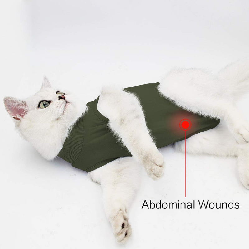 oUUoNNo Cat Wound Surgery Recovery Suit for Abdominal Wounds or Skin Diseases, After Surgery Wear, Pajama Suit, E-Collar Alternative for Cats and Dogs Small ArmyGreen - PawsPlanet Australia