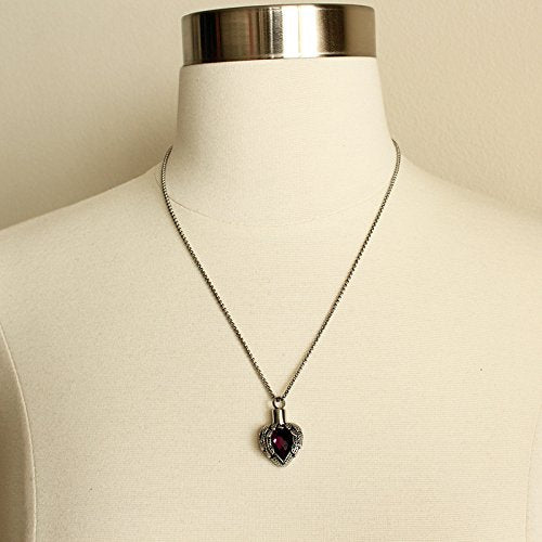 [Australia] - Zahara Memorial Urn Necklace (20 Inches) with Velvet Pouch & Fill Kit | Amethyst Angel Heart Pendant and Chain (Nickel Free) 