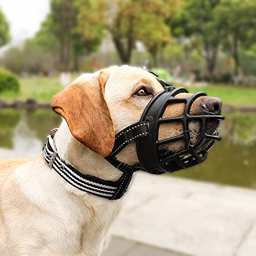 Dog Muzzle, Soft Silicone Basket Muzzle for Pet Dogs Mouth Cover Anti-Biting,Barking and Chewing for Medium and Large Dogs With Reflective Adjustable and Breathable Dog Mouth Cover - PawsPlanet Australia