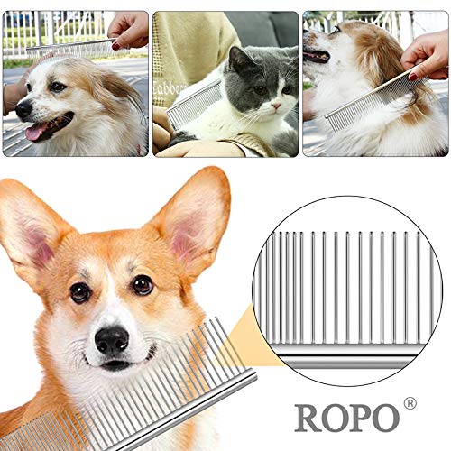 CWXZSTM Pet Steel Combs Dog Cat Comb Tool for Removing Matted Fur - Pet Dematting Comb with Rounded Teeth and Non-Slip Grip Handle - Prevents Knots and Mats for Long and Short Haired Pets,6.5IN/7.4IN - PawsPlanet Australia