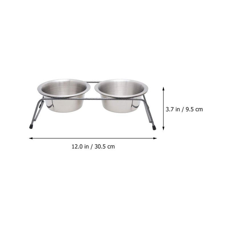 Balacoo Double Dog Bowl Stainless Steel Iron High Stand with Iron Frame Cat Pet Puppy Meal Water Food Bowl Fedding Supplies - PawsPlanet Australia