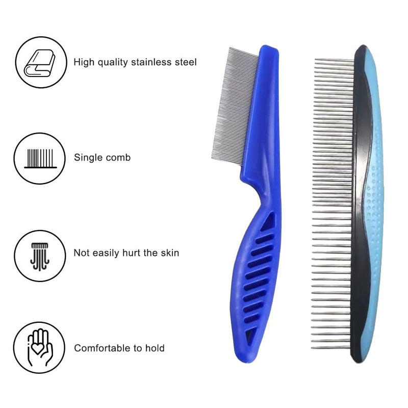 2-piece pet comb, portable cat dog flea comb, professional flea comb for removing fleas, stainless steel pet care combs, lice comb dust comb for cats and dogs (blue). - PawsPlanet Australia