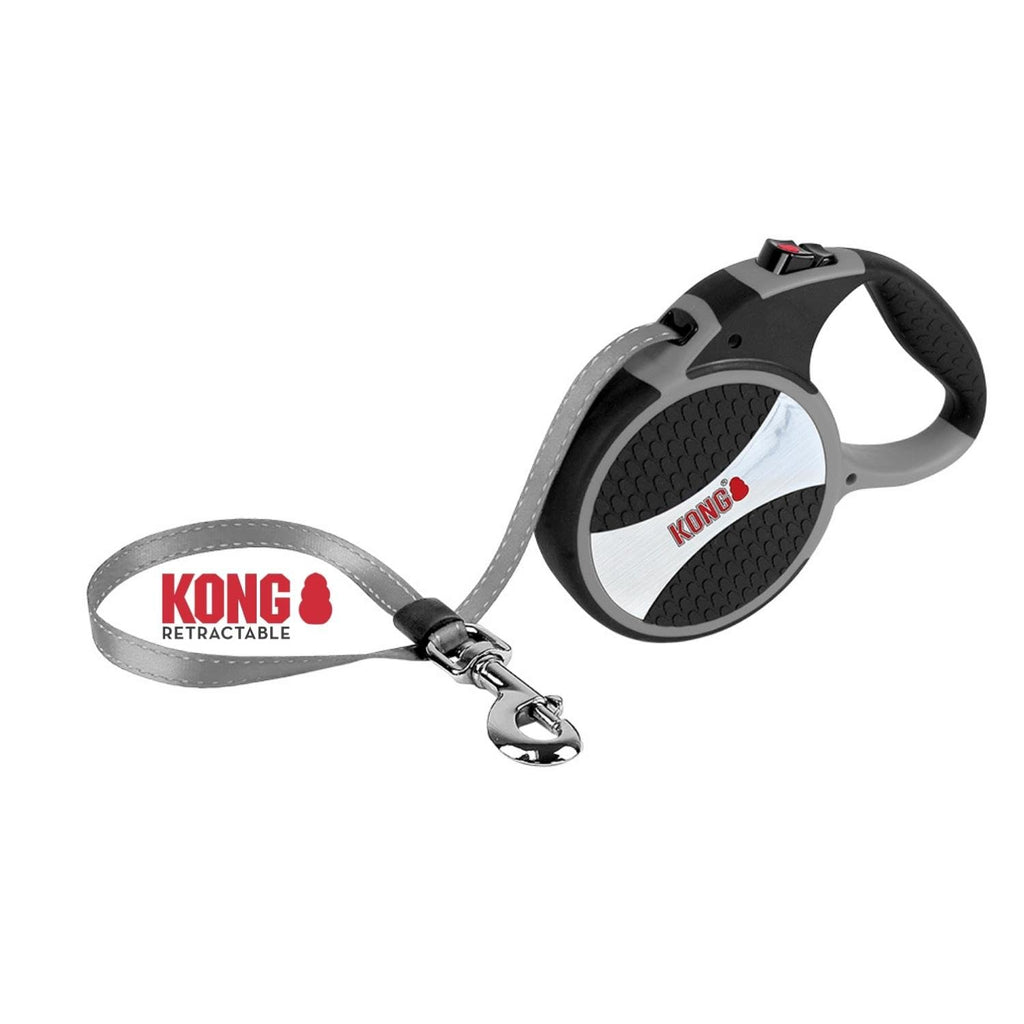 KONG roll-out dog leash in 7.5m length I For large dogs up to 50kg I Size LI High-quality retractable leash with Break & Lock system in gray I Comfortable leash with soft grip & reflective strap Gray Large - PawsPlanet Australia