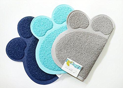 [Australia] - Shirley&Linda Cat Litter Box Mat, Dogs Pets Cats Food Feeding Bowl Mats, Foot Print Design,23.62’'x17,72' (Navy Blue,Dark Blue) Navy Blue 