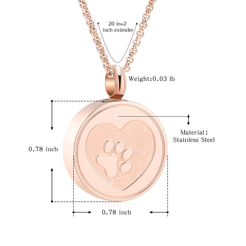 Hearbeingt Dog Paw Keepsake Necklaces Cat Memorial Pendant, Stainless Steel Cremation Jewelry for Ashes for Pet Rose gold - PawsPlanet Australia