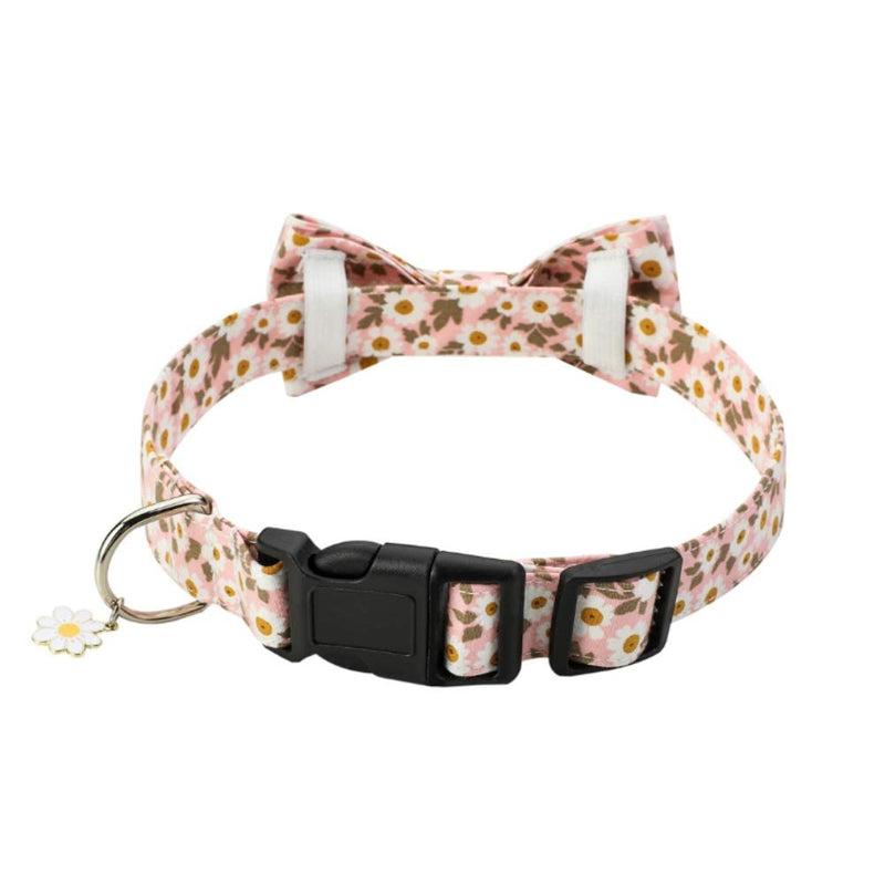 FEimaX Soft Cotton Dog Collar with Detachable Bow Tie, Breathable Fashion Collar with Durable Buckle Easy Control for Small Medium Large Dogs L Daisy-Pink - PawsPlanet Australia