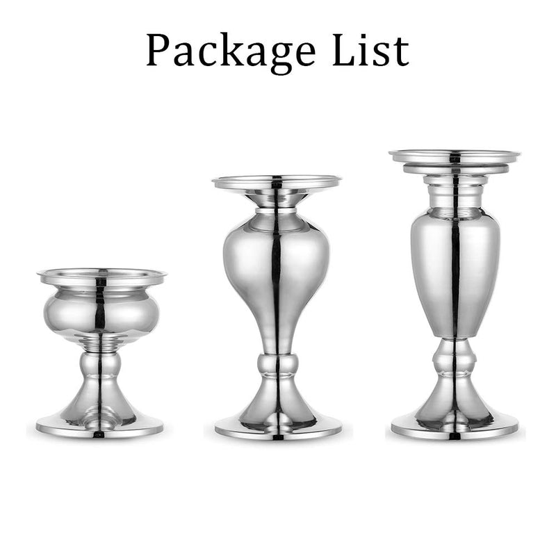 Sziqiqi Metallic Pillar Candleholder Set for Candle Centerpieces, Table Mantel Fireplace Decoration Set of 3 Gourd-Shaped Design Silver S-M-L-Set of 3 - PawsPlanet Australia