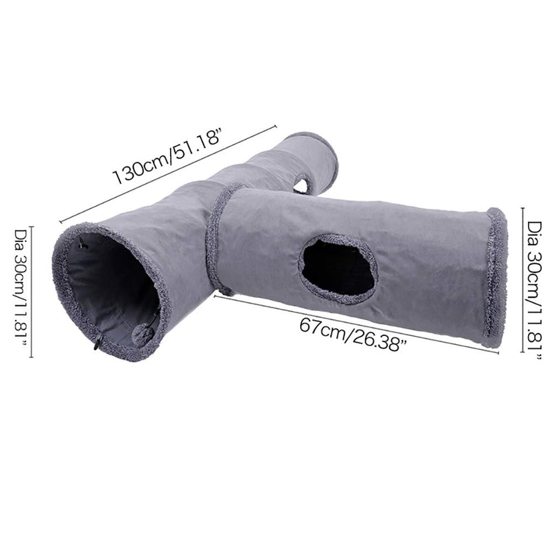 [Australia] - LeerKing Collapsible Cat Tunnel, 1/2 Window Cat Play Tube Toy for Large Cats with Scratching Ball Crinkle Paper M (26.3"x 11.8") Grey 