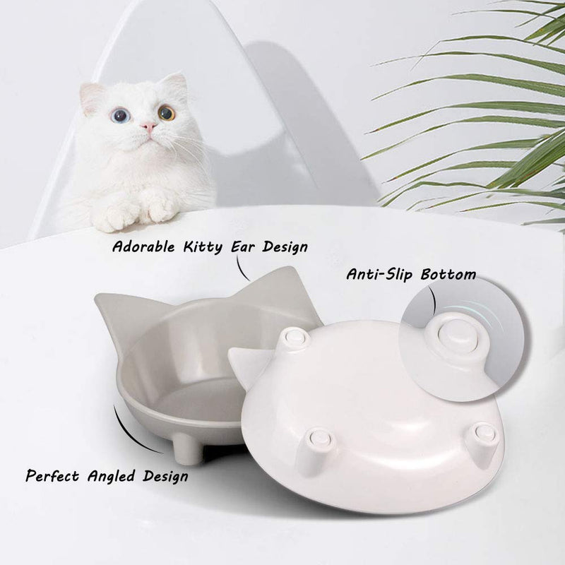 [Australia] - Cat Bowls Cat Food Bowls Non Slip Cat Double Dish Pet Food & Water Bowls Raised Puppy Food Bowl Stress Relief Feeder Bowls Wide Dish Pet Bowl for Dogs Cats Rabbits, (Safe Food-grade Melamine Material) White/Grey 
