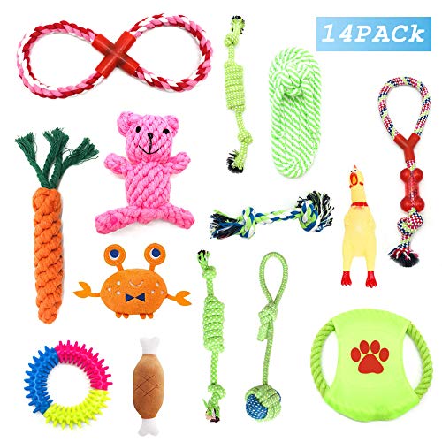 HEPAZ Dog Rope Toys,14 Pieces of Pet Chew Rope Toys Including Rope Carrot,Dog Rope Balls,Rope Bone,Rope Tug Durable Puppy Toys for Small Medium Large Dogs - PawsPlanet Australia