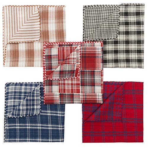 [Australia] - BINGPET Dog Bandana Classic Plaid 5 Pack Reversible & Washable Square Dog Kerchief Pet Triangle Scarf for Dogs 