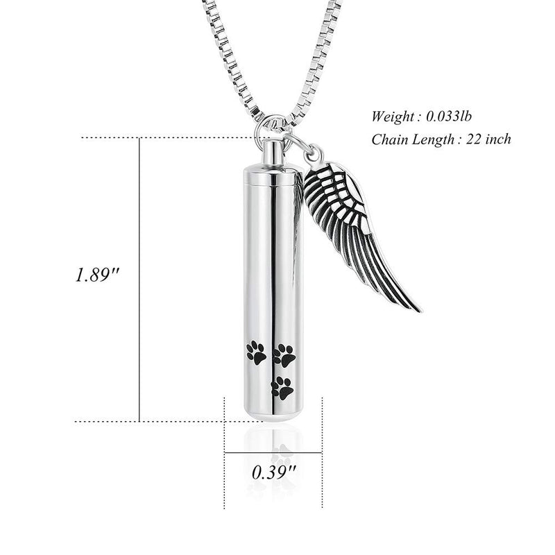 [Australia] - XSMZB Angel Wing Charm Cremation Jewelry for Ashes for Pet Dog Cat Stainless Steel Memorial Urn Necklace Keepsake Pendant Locket Silver-Size L 