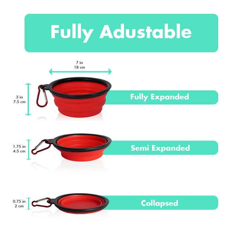 [Australia] - Pawssimo 2 Pack Collapsible Silicone Dog, Cat Food & Water Bowl | Multi Use, Travel Cup BPA Free Dishwasher Safe | Large Compact Dish, Free Carabiner 