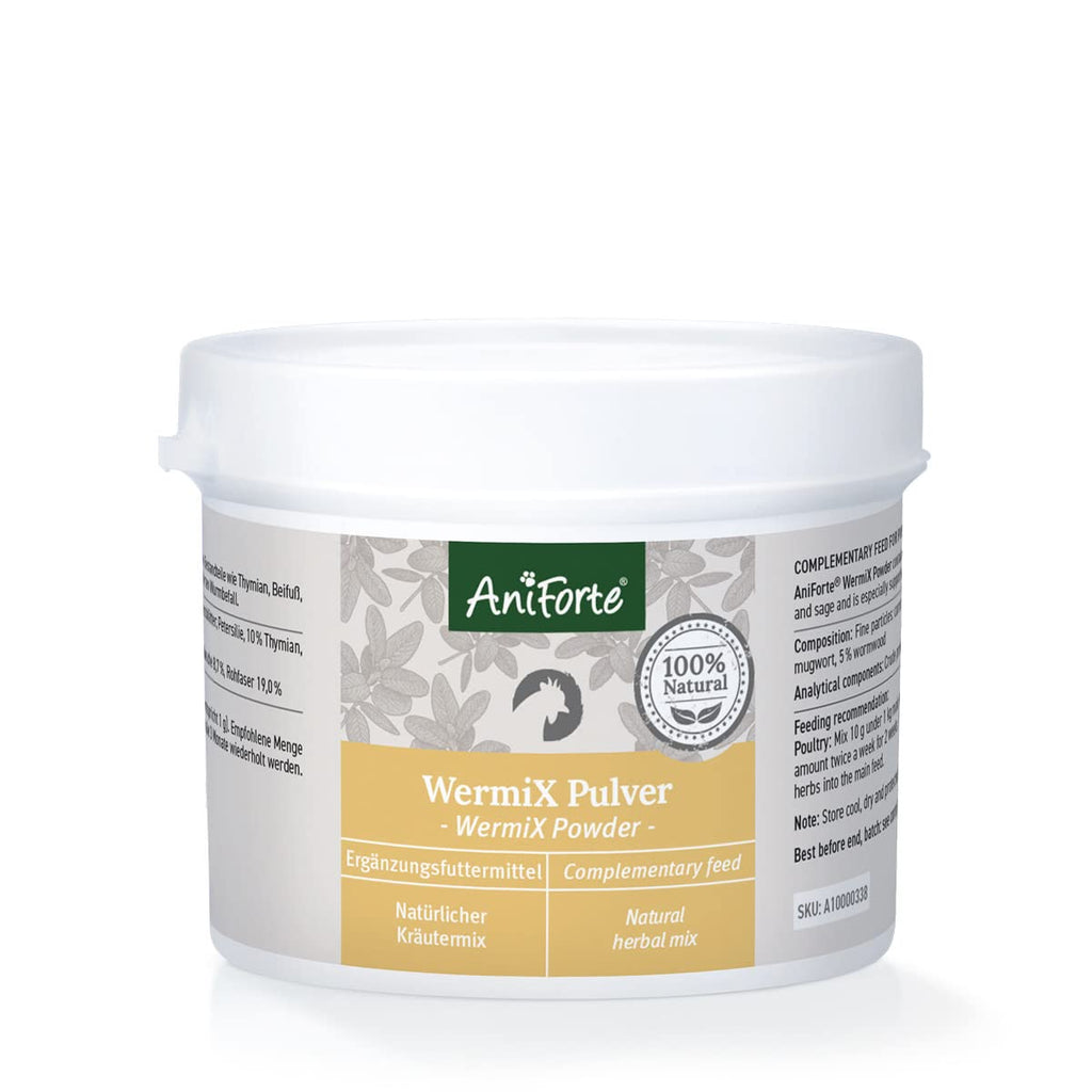 AniForte WermiX powder for chickens, geese, ducks & large birds 50g - Natural herbs such as wormwood, thyme & sage, proven alternative for 10 years, supported by saponins, bitter substances - PawsPlanet Australia