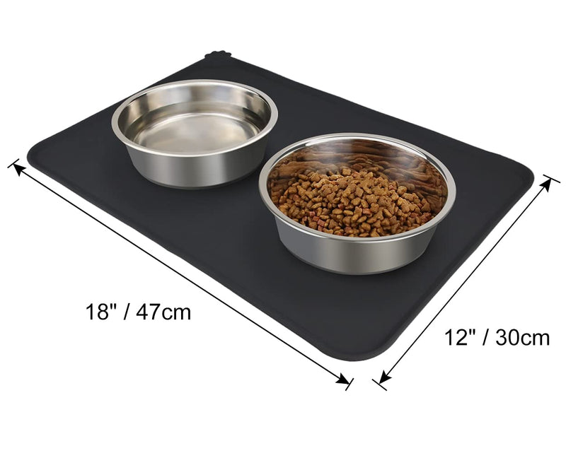 Joytale Silicone Pet Feeding Mat,Non Slip Waterproof Bowl Mat for Dog and Cat,47 x 30 cm,Black 47x30 cm (Pack of 1) Black - PawsPlanet Australia