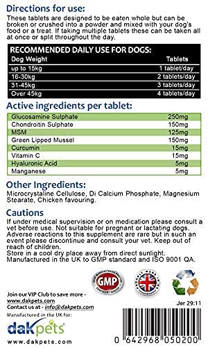 Advanced Hip and Joint Support Glucosamine for Dogs - Powerful Chondroitin, MSM, Curcumin & Green Lipped Mussel Dog Joint Supplement - with Vitamins E & C, 120 Tablets, made in UK (120 tablets) - PawsPlanet Australia