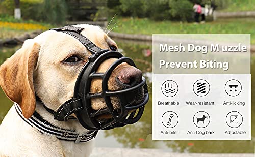 Dog Muzzle, Soft Silicone Basket Muzzle for Pet Dogs Mouth Cover Anti-Biting,Barking and Chewing for Medium and Large Dogs With Reflective Adjustable and Breathable Dog Mouth Cover - PawsPlanet Australia