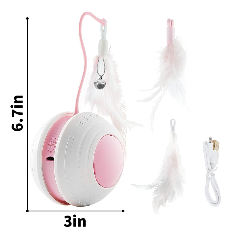 COPOL Interactive Cat Toy, Cat Toys for Indoor Cats, Automatic Cat Toy with Replace Feather/LED Light/ Bird Chirping，Electric USB Charging 360°Self Rotating Ball, Kitten Feather Toys(Pink) - PawsPlanet Australia