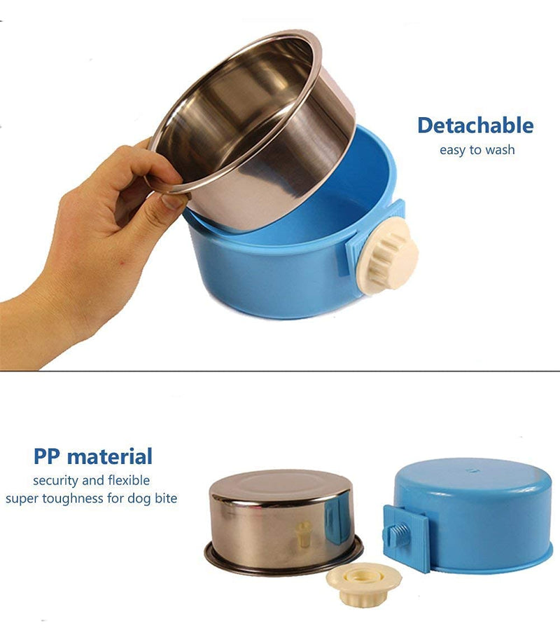 Joyoldelf 2-in-1 Pet Hanging Bowl for Crates & Cages Removable Stainless Steel Dog Bowl with Plastic Puppy Feeder Food Water Bowl for Cat, Rabbit, Bird, Hamster, Shitzu, Ferret - PawsPlanet Australia