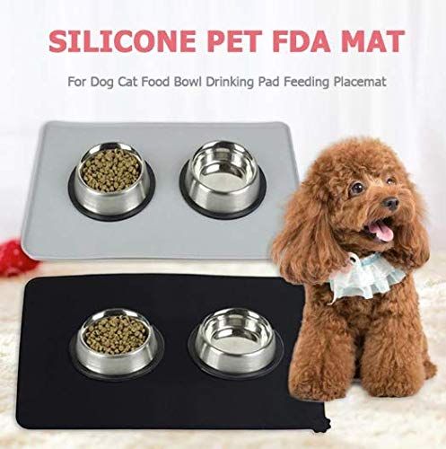 SZETOSY Silicone Pet Feeding Mat - 2Pcs Pet Food Mat for Dogs and Cats FDA Grade Non Slip Dog Cat Bowl Mat 47 x 30 cm,Grey&Black - PawsPlanet Australia