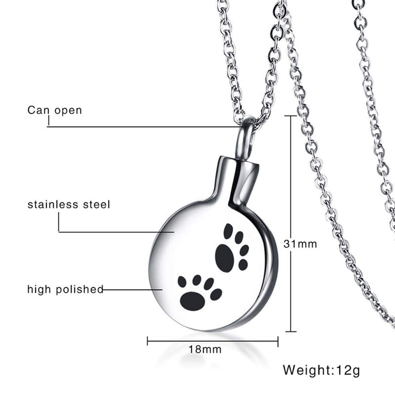 [Australia] - Cat Dog Paw Print Necklace for Pet Lovers Animals Cremation Jewelry Urn Necklace for Ashes Personalized Stainless Steel Pendant Necklaces 18.9" Remembrance Keepsake Gift for Loss of Loved Furry Friend 