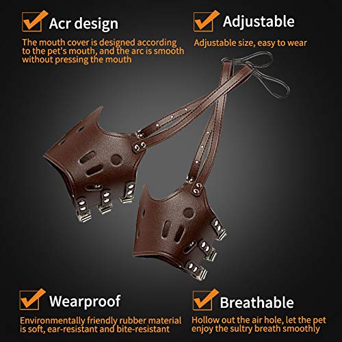 Dog Leather Mouth Cover Leather Anti-bite and Anti-Eating Pet Dog Mouth Cover for Large, Medium and Small Dogs Barking Control Brown (M) M - PawsPlanet Australia