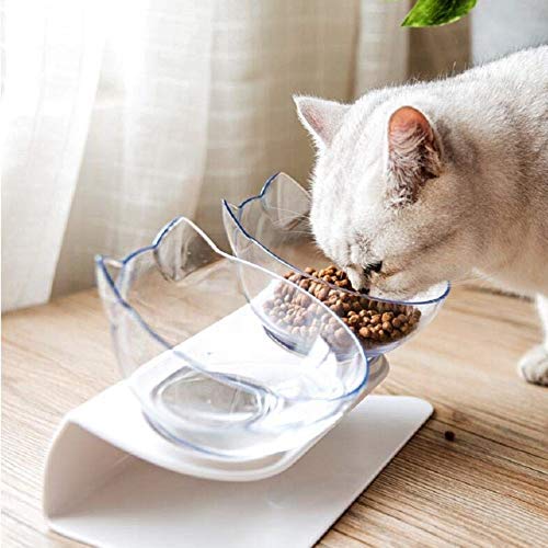 Cat Bowl with Raised Stand, 15° Tilted Platform Cat Feeders Food and Water Bowls, Reduce Neck Pain for Pet Feeding Bowl, Cat Water Bowl, Pet Bowl, Cat Food Bowl(Transparent) - PawsPlanet Australia