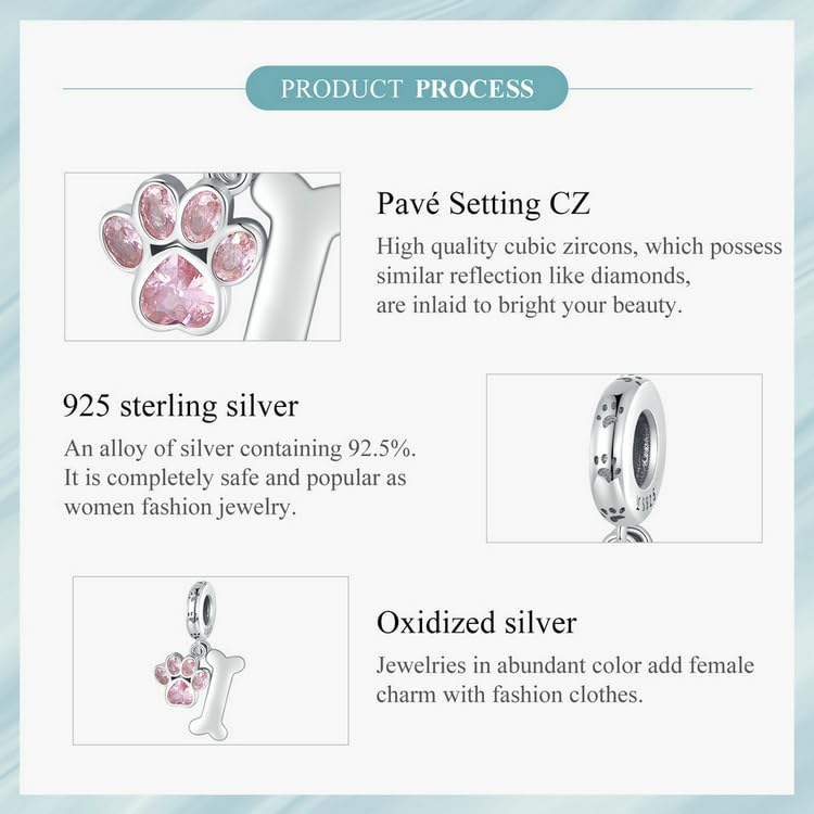 Rowibote 925 Sterling Silver Dachshund Teddy Dog Charm I Love My Pet Dog Paw Bone Print Bead Pendant Dog Memorial Gifts fit European Bracelet and Necklace for Women Girl Christmas Birthday Gift - PawsPlanet Australia