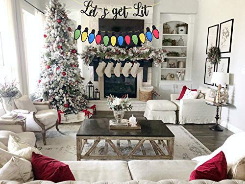 Let’s Get Lit Banner, Black Glittery Christmas Garland Decor for Ugly Christmas Sweater Party, Xmas Holiday Party, Christmas Holiday Party Decorations, Grinch Christmas Party, New Year Party Decorations - PawsPlanet Australia