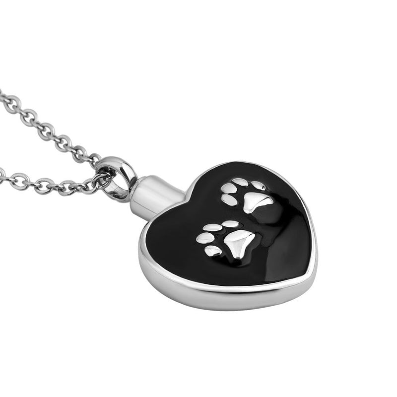 [Australia] - CharmSStory Pet Paw Puppy Dog Black Heart Urn Necklace for Ashes Cremation Memorial Keepsake Pendant 