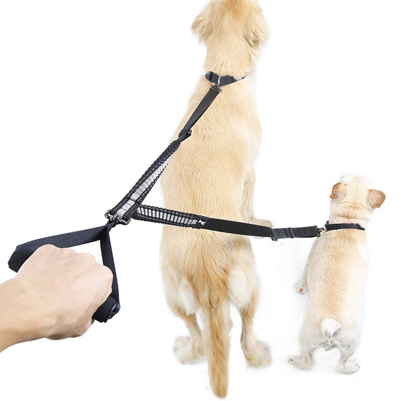 Double Dog Leash Double Leash for Two Dogs, 2 Dog Leash Double Dog Leash Adjustable Tangle-Free for Large Medium Small Dogs, Shock Absorber Reflective Nylon Pet Dog Lead (Black) - PawsPlanet Australia