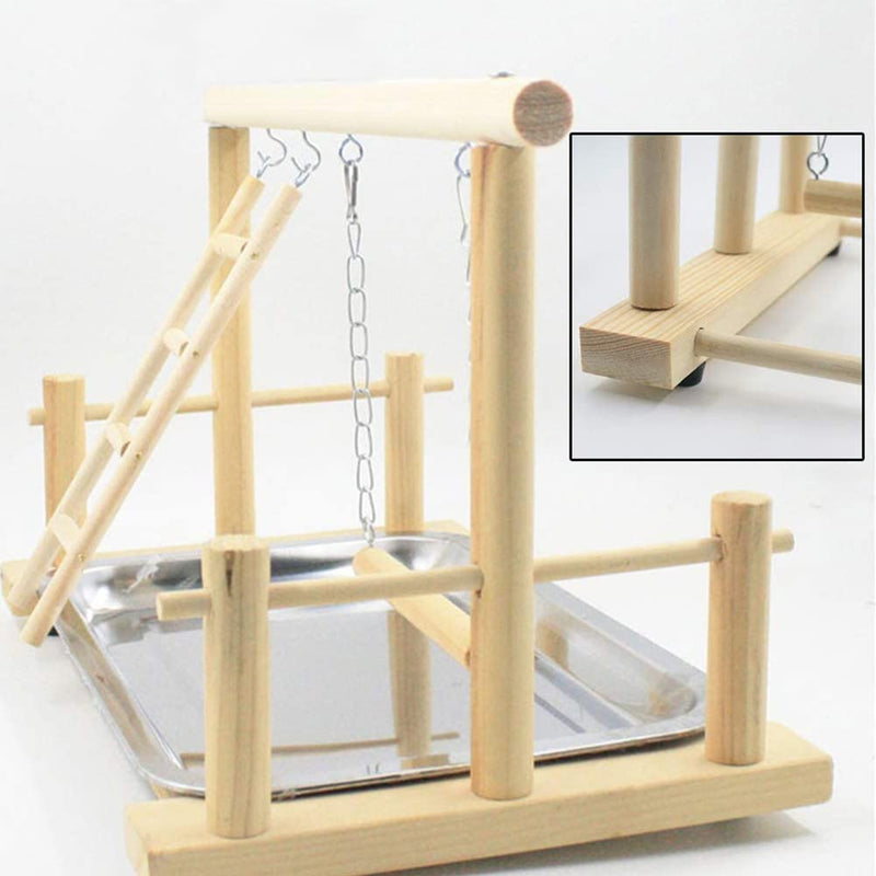 TeTupGa Wood Bird Stand Table Top Parrot Perch Training Bird Hamster Toy With Tray Wooden Swing Platform With Climbing Ladder Animals Playing Gyms Exercise - PawsPlanet Australia