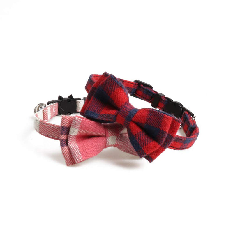 Yih Vane 2Pcs Bow Tie and Classic Plaid Cat Collar with Bell Adjustable Collar for Cat - Red & Pink - PawsPlanet Australia